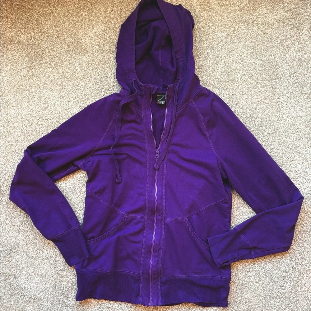 Z By Zella Women's Grape Purple Zip Up Athletic Semi-Fitted Hoodie, Large - Picture 3 of 4